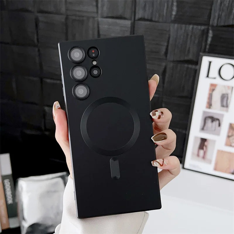 Funda mate para Samsung con carga inalámbrica magnética.