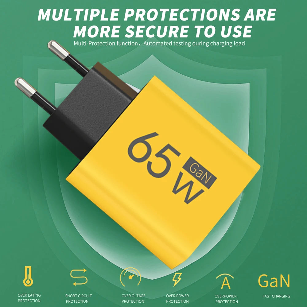 Cargador rápido GaN de 65 W, USB tipo C PD QC3.0. Accesorio