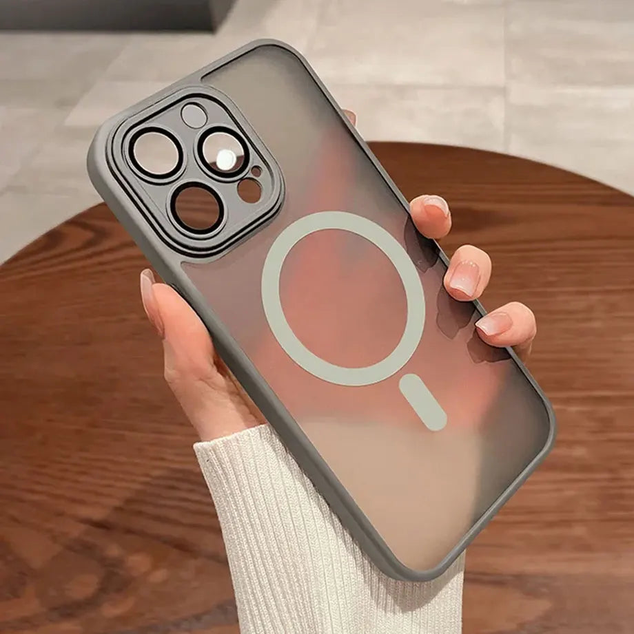 Funda magnética de lujo con carga inalámbrica para iPhone.
