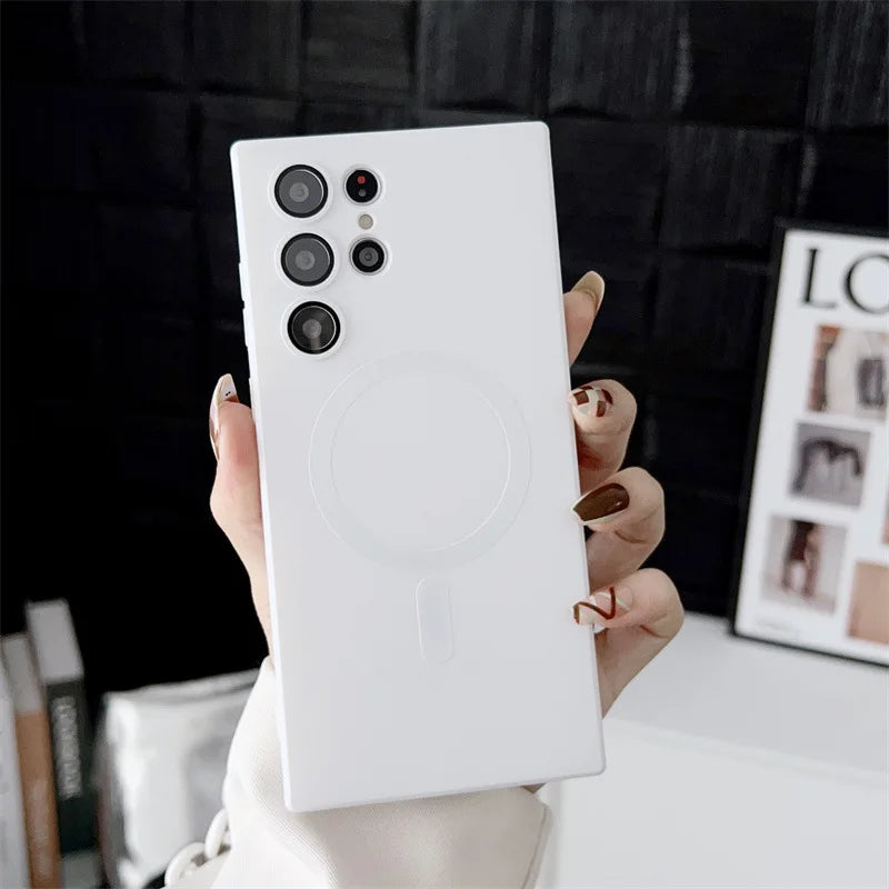 Funda mate para Samsung con carga inalámbrica magnética.