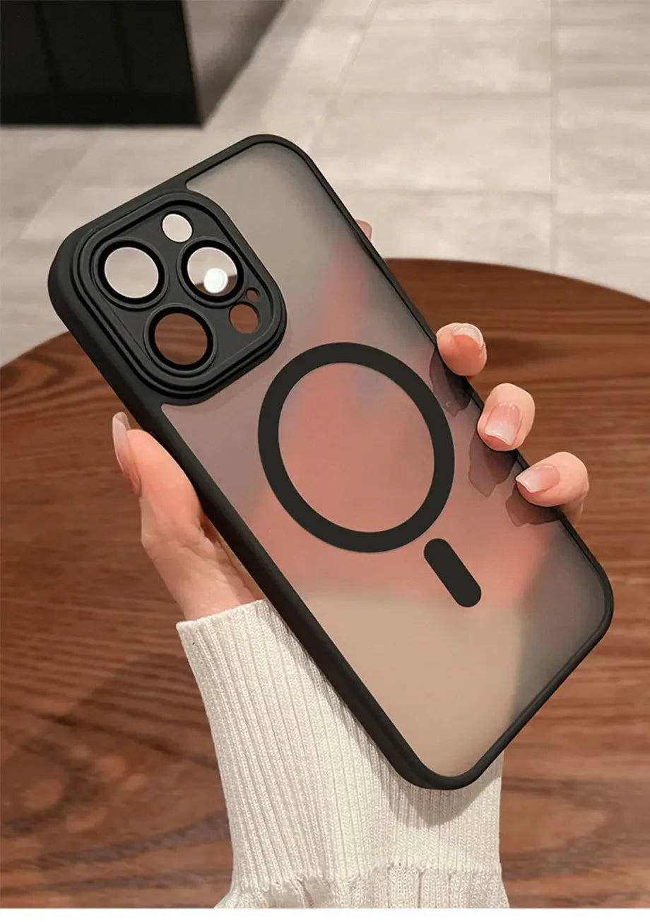 Funda magnética de lujo con carga inalámbrica para iPhone.